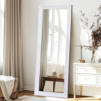 65"x22" Full Length Mirror Solid Wood Frame Floor Mirror with Stand for Living Room, Bedroom Hanging Standing or Leaning, Brown