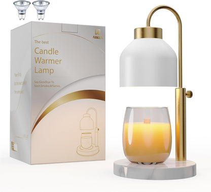 AIKUT Candle Warmer Lamp, with 2 Bulbs,Timer & Dimmer,Compatible with Large Yankee Candle Jars,3 Wick Candles,Height Adjustable Electric Top Candle Melter,White,110-120v