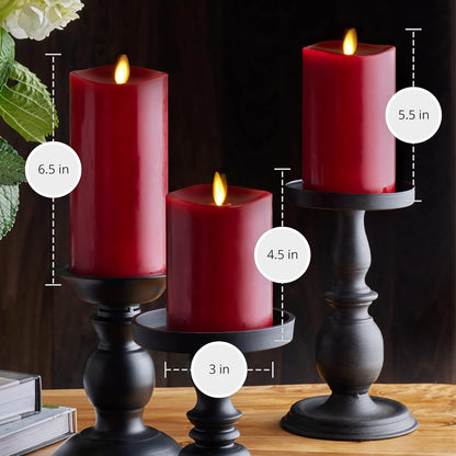 Luminara Realistic Flameless LED Set of 3 Ivory Pillar Candles, Home Safe Moving Flame Melted Top Illumination, Battery Operated Remote Control w/Timer