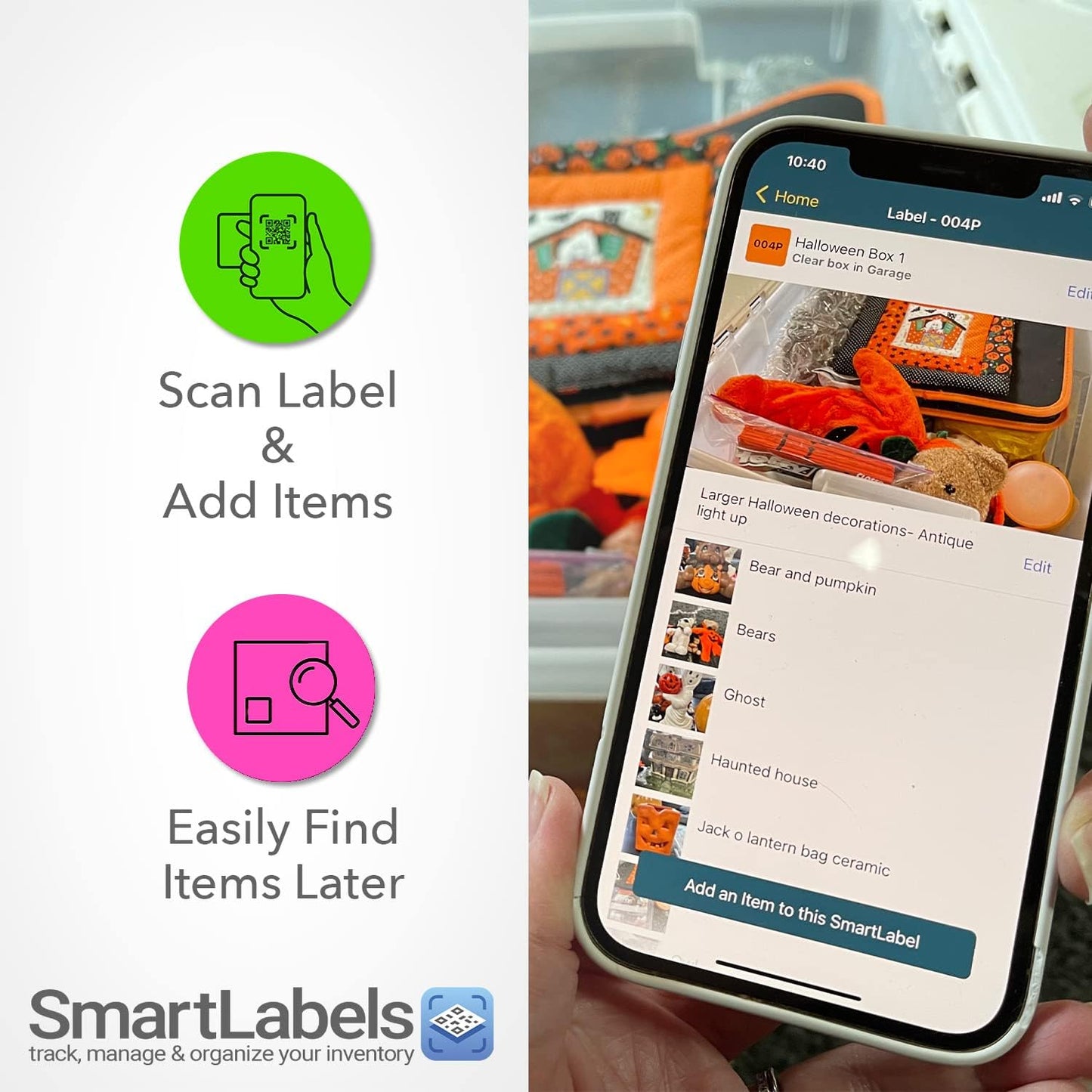 Smart Labels QR Code Stickers with AI Photo Analysis App - Auto-Creates Item Descriptions - No Typing - Made in USA - QR Code Labels for Storage & Inventory Tracking, Organization & Moving, Pack of 48