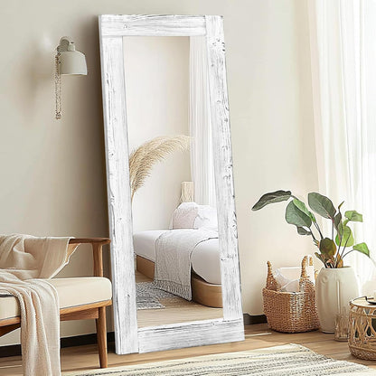Solid Wood Full Length Mirror - 65"x22" Arched Floor Mirror, Free Standing & Wall Mounted - Elegant Design for Bedroom, Dressing Room, Hallway, Brown