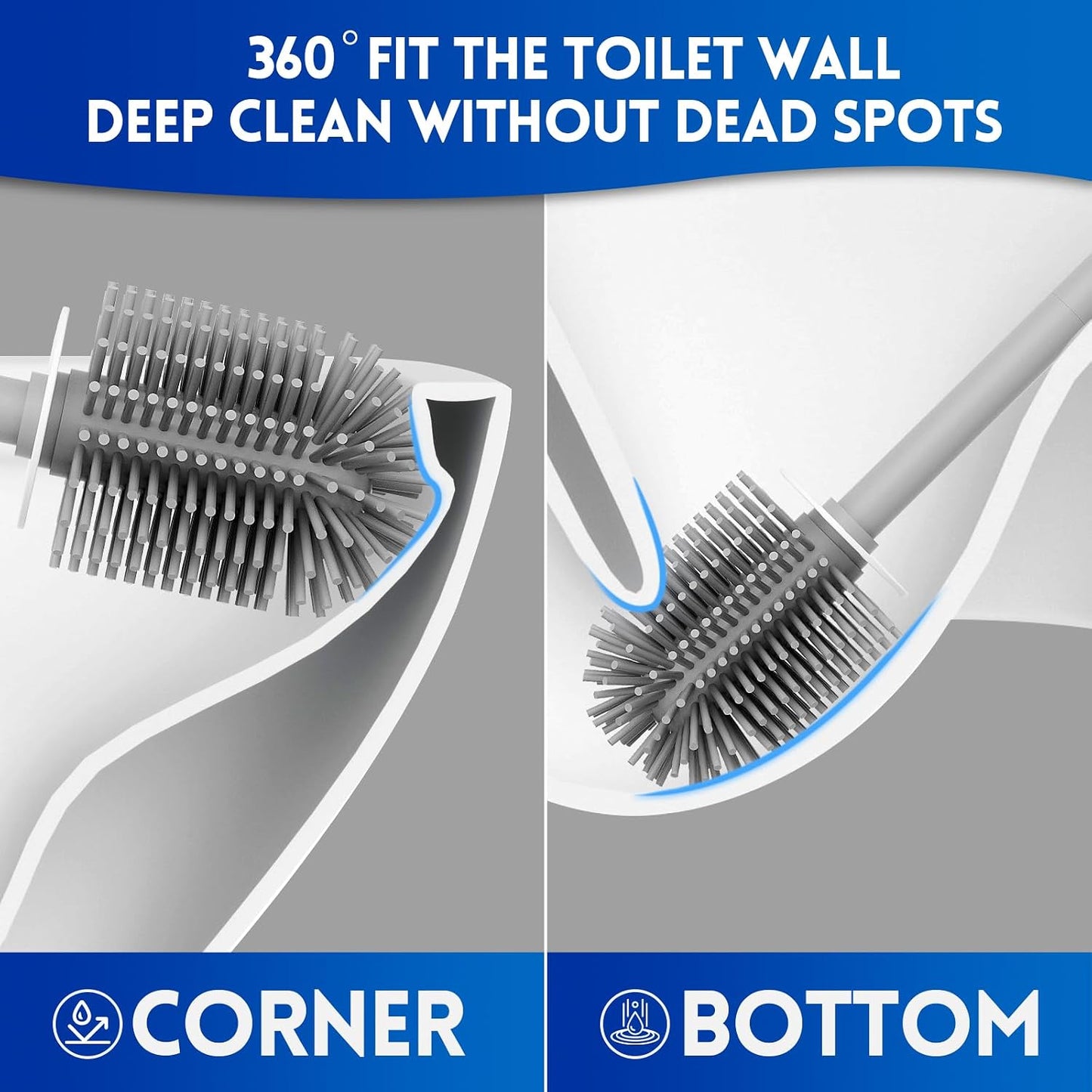 Toilet Brush and Holder Set, Silicone Toilet Bowl Brush, Bathroom Accessories, Durable Toilet Scrubber Bristles, Compact Size for RV, Wall Mountable, Drip-Proof, Deep Cleaning. (White)