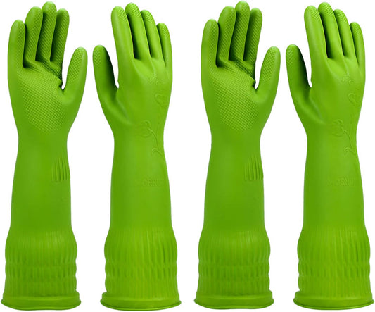 Dishwashing gloves 2 Pairs for kitchen,Rubber cleaning gloves,Long dish gloves reuseable.