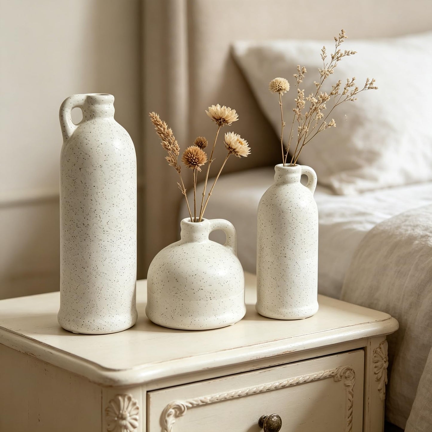 Ceramic Vase Set of 3,Rustic Vase Home Decor, Farmhouse Vase Decor for Shelves,Entry Table,Living Room,Fireplace