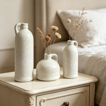 Ceramic Vase Set of 3,Rustic Vase Home Decor, Farmhouse Vase Decor for Shelves,Entry Table,Living Room,Fireplace