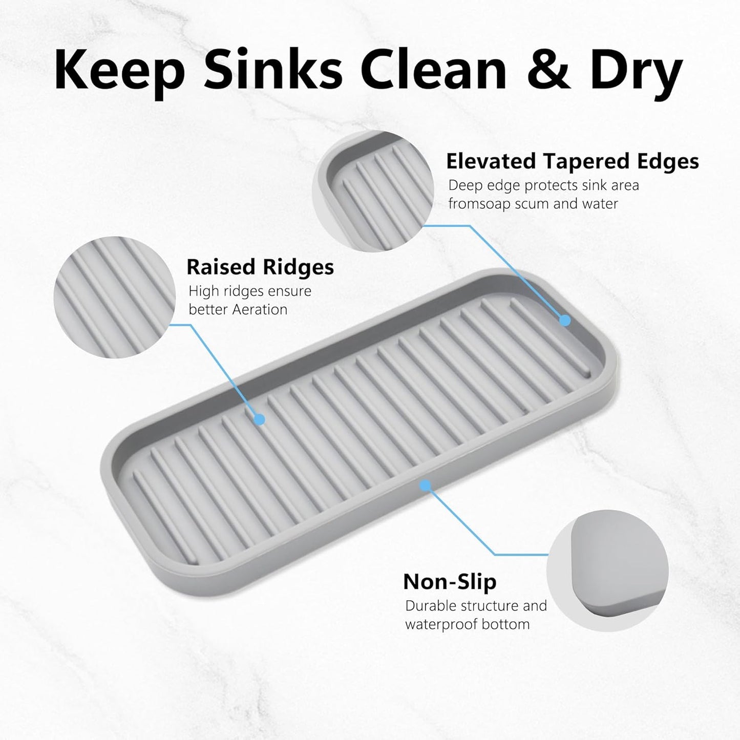 Silicone Sponge Holder Kitchen Sink Organizer Tray Dish Caddy Soap Dispenser, Scrubber Spoon Holder,Dishwashing Accessories 2 Pack (Black)