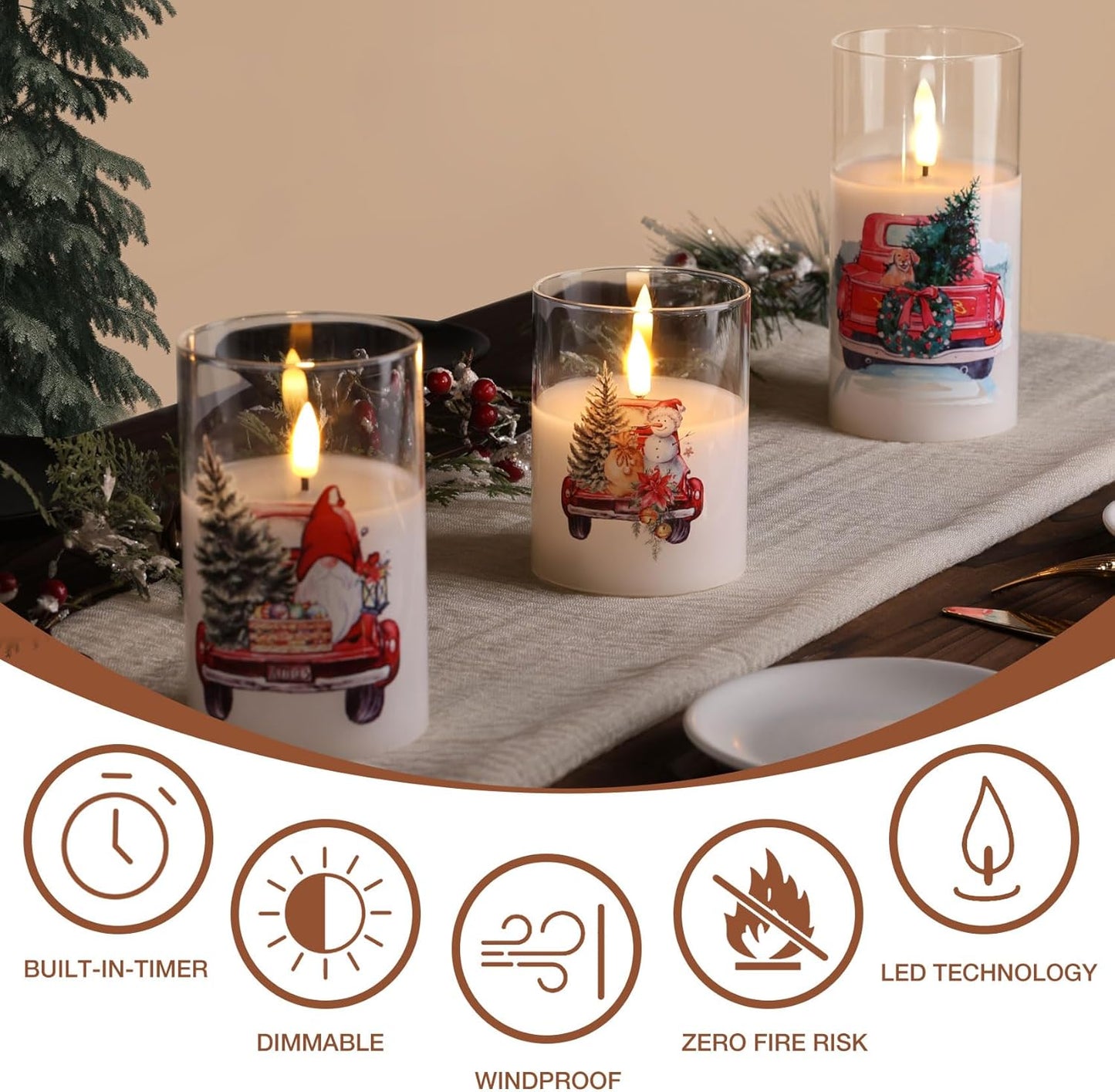 Eywamage Gold Glass Flameless Pillar Candles with Remote, Flickering Christmas LED Candles Battery Operated Set of 3