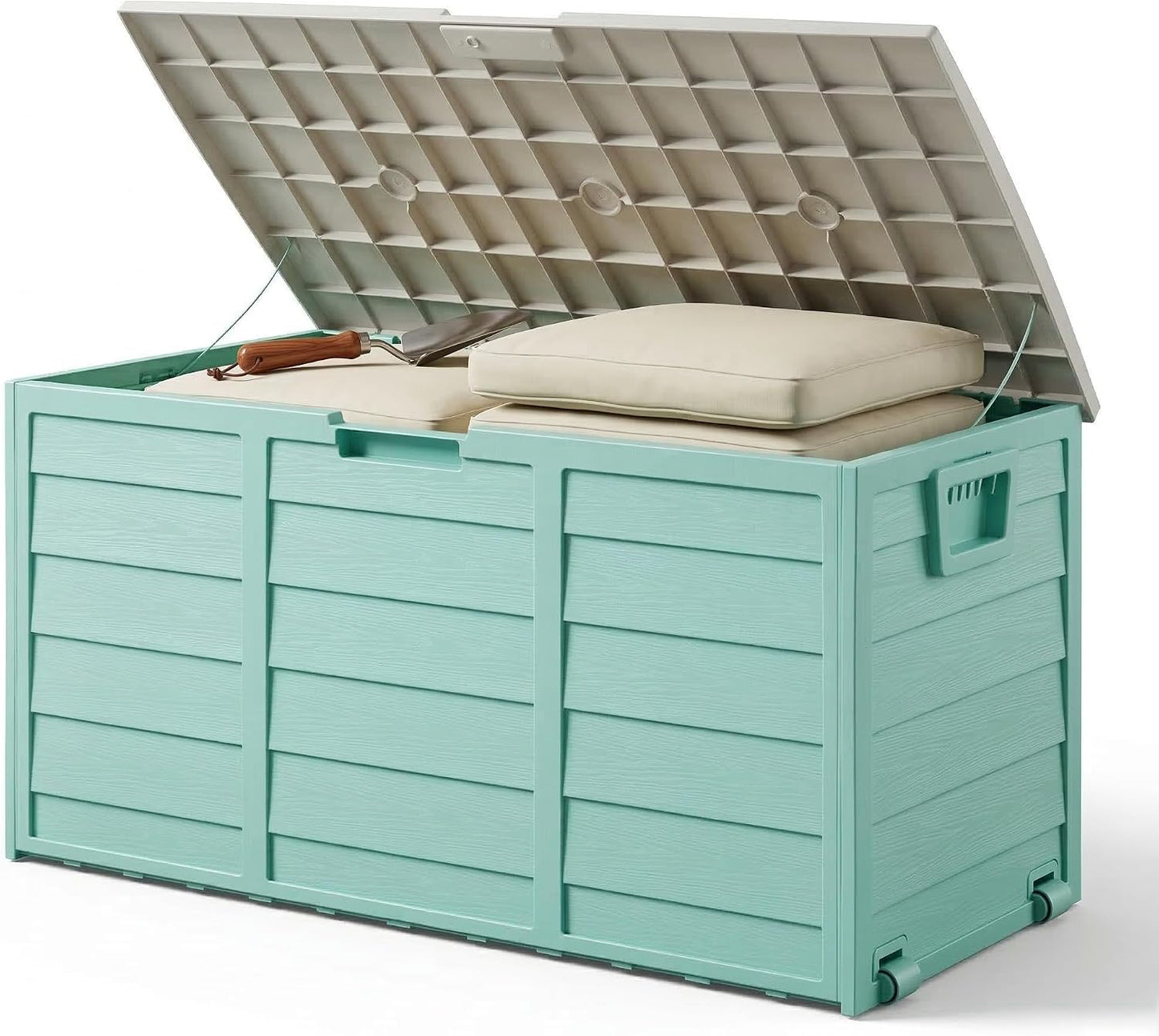 75 Gallon Outdoor Storage Box, 260L Waterproof Resin Deck Box for Patio Furniture Cushions, Garden Tools and Yard Accessories, Lockable Storage Chest with Wheels and Handles (Brown)