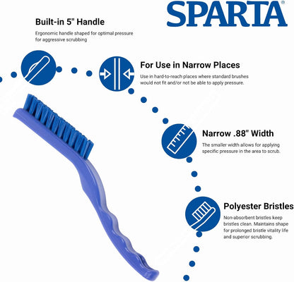 SPARTA Flo-Pac Grout Brush with Nylon Bristles, Scrubber with Handle for Bathroom and Kitchen Tile, 8", White