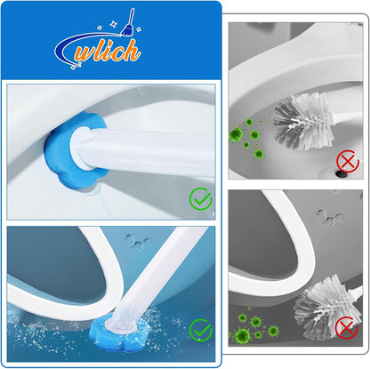 wlich Disposable Toilet Brush with 48 Refills, Bowl Toilet Brush with Wall Mounted Holder, Toilet Bowl Brush Set with Wand and Storage Box for Bathroom Cleaning