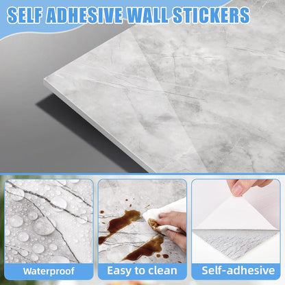 Nuanchu 36 Pcs Peel and Stick Shower Waterproof Tiles Wall Panels 12 x 12 Inch Self Adhesive Backsplash with Ruler Knife & 2 Scrapers for Washroom Bathroom Living Room, Not Real Tile (Grey Marble)