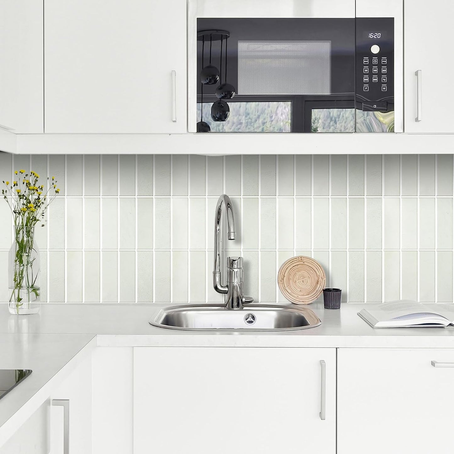White Peel and Stick Backsplash Tiles for Kitchen, 10-Pack Self-Adhesive Waterproof Vinyl Bathroom Wall Tile(12 * 12 inches)