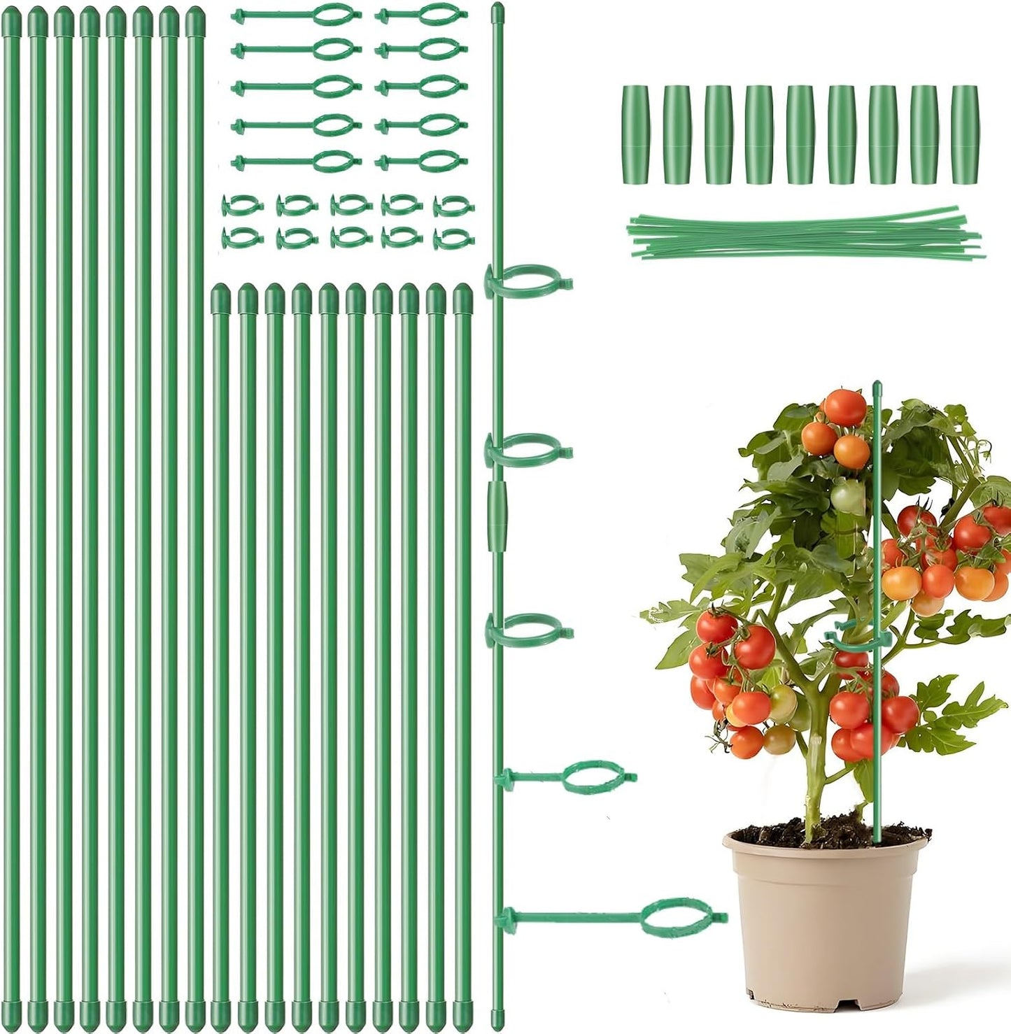 16inch & 12inch Plant Stakes, 18Pcs Adjustable Plant Support Stake Plant Sticks for Indoor Outdoor Green Poles with Rings Clips & Ties for Potted Plants Monstera Tomato Orchid Flower