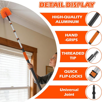 25FT Reach High Ceiling Duster Kits with 5-20FT Adjustable Pole - Includes Extra Long Duster, High Ceiling Duster, Rotatable Window Squeegee & Cobweb Duster for Ceiling Fans and Whole House Cleaning