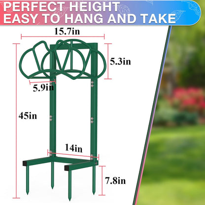 Qatsrin New Garden Hose Holder, Super Stable Water Hose Holders Stand Holds 160-Feet Hose, Rustproof Freestanding Hose Storage Hanger Rack for Outside Yard Lawn Farm, Black