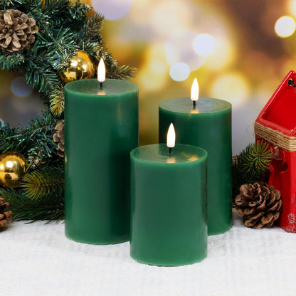 Eywamage White Real Wax Flameless Pillar Candles with Remote, Flickering Flat Top LED Battery Candles Set of 3