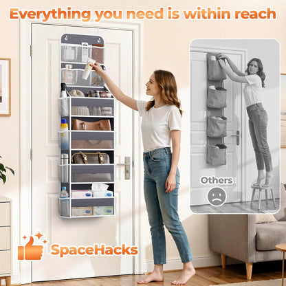 SpaceHacks 5-Tier Over the Door Organizer with Mesh Pockets, Baby Nursery Storage for Closet, Bathroom and Bedroom, Adjustable Hanging Closet Organizer for Cosmetics, Books and Essentials (Dark Grey)
