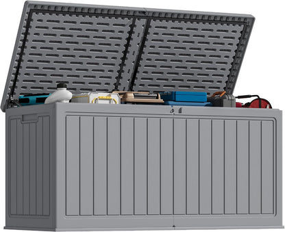 Greesum Outdoor Storage Box 31 Gallon Storage Box with Lid for Patio Furniture, Garden Tools, Pool Supplies, Waterproof and UV Resistant, Lockable, Dark Black