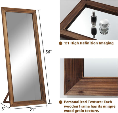 MELOMOIR Rustic Farmhouse Full Length Mirror, 64"x21" Wood Frame Floor Mirror, Free Standing Leaning Hanging Mirror, Long Mirror for Bedroom Living Room Cloakroom