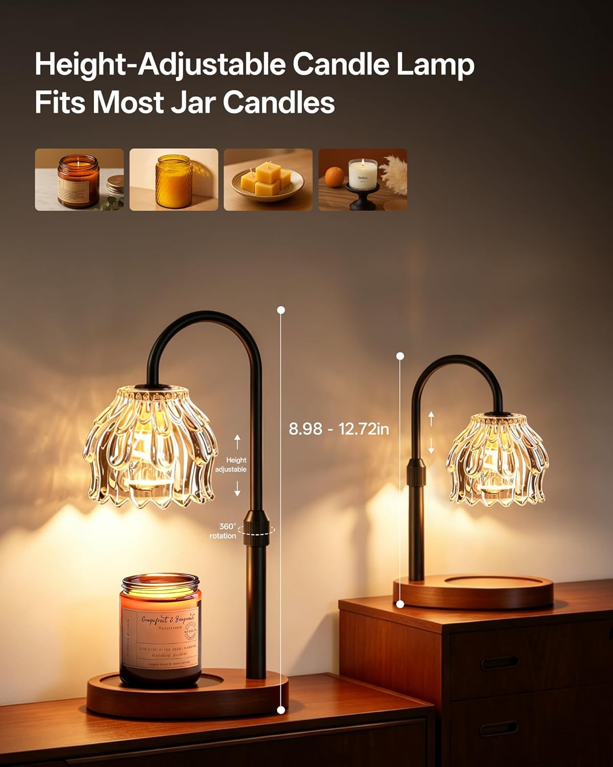 Homelist Candle Warmer Lamp with Timer Dimmer, Electric Wax Melter Warmer | Flower Adjustable Height Candle Warmer with 2 GU10 Bulbs for Women/Sister/Mom, Gifts for Birthday/Mother Day, Home Decor