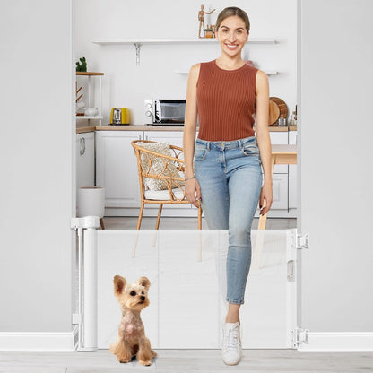 Short Dog Gate 0"-39" Wide Narrow Baby Gate 24” Tall Retractable Short Pet Gate to Step Over Short Baby Gate for Doorway, Low Pet Gate Indoor Doggie Gates Mesh Puppy Gate for Stairs, Black