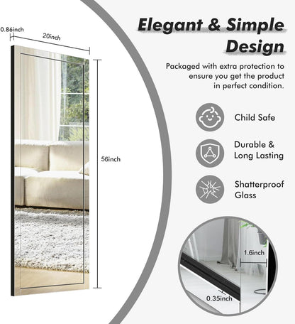 Syndra Modern Full Length Mirror Wood Frame, 65x24'' Large Floor Mirror with HD Tempered Glass & Wall Mount, Rectangular Standing Mirror for Bedroom, Living Room, Entryway, Farmhouse(Grey White Oak)
