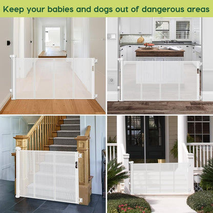 Reinforced 55" Wide Retractable Baby Gates with Reinforced Strips, Indoor/Outdoor Retractable Dog Gate for Doorway Prevent Bottom Drilling Through, No Bottom Bar Safety Mesh Baby Gate for Stair, Black