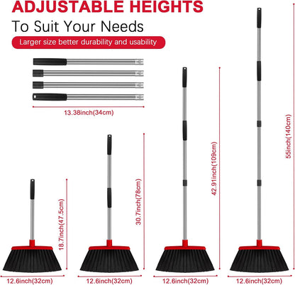 Heavy Duty Angle Broom, 55-Inch Long Handle Extra Wide 12.6 Inch Head, Stainless Steel Tube & PP Bristles for Pet Hair and Dust, Floor Safe - Black