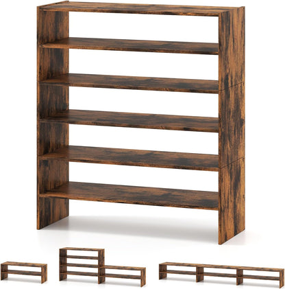 COSTWAY 6-Tier Shoe Rack, Extra Wide Shoe Shelf Organizer with Stackable Design, 31" Freestanding Adjustable Storage Shoe Stand for Small Space Entryway Hallway Closet (1,Black)