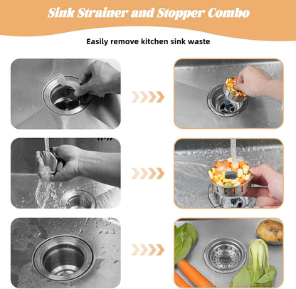 All Metal Sink Drain Strainer for Kitchen Sink, Universal Fit | Pop Up 3-in-1 Sink Stopper Drainer, 304 Stainless Steel Basket for US Standard 3-1/2 inch Drain Filter, Anti-clog