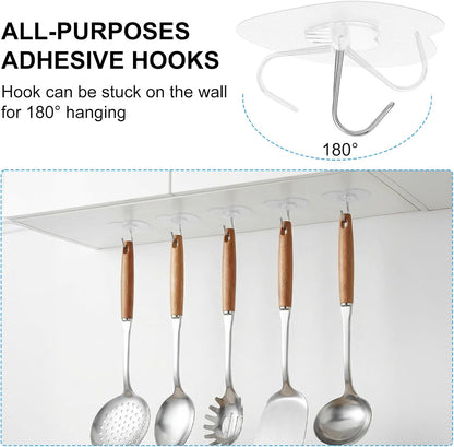 40 PCS Adhesive Wall Hooks Heavy Duty Adhesive Wall Hooks Utility Waterproof Towel Coat Hook Transparent Self-Adhesive Sticky Hook for Hanging Bathroom Shower Kitchen Keys Door Outdoor Home