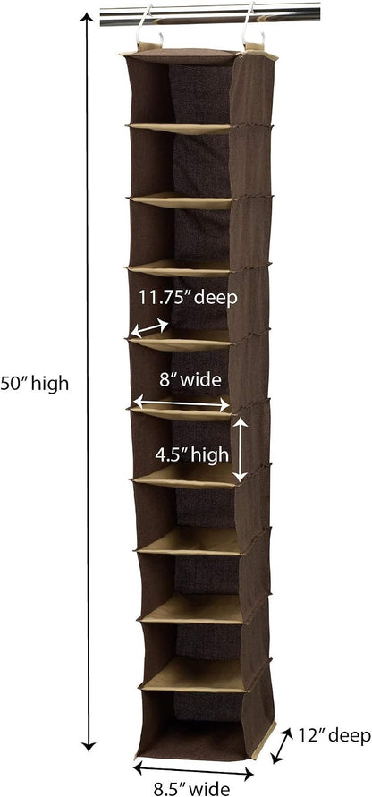 Household Essentials 311322 Hanging Shoe Storage Organizer for Closets |10 Pocket Shelves | Natural Canvas