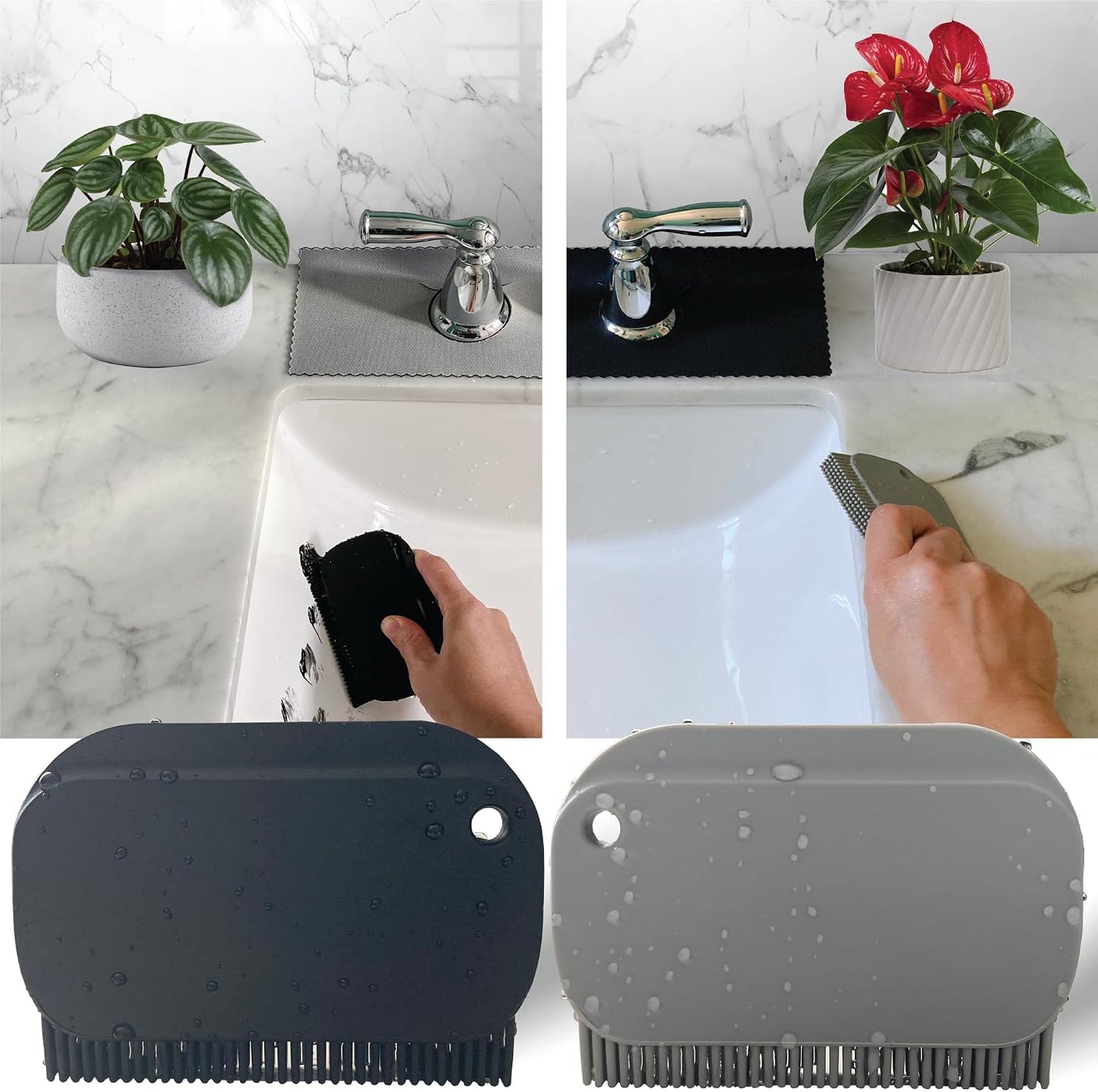 Sink Countertop Silicone Squeegee Brush, Aha Homeware Small Squeegee Brush Cleans Wet and Dry Spills, Mini Silicone Squeegee Brush for Bathroom Sink Kitchen Sink (Black & Black)