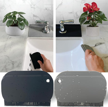 Sink Countertop Silicone Squeegee Brush, Aha Homeware Small Squeegee Brush Cleans Wet and Dry Spills, Mini Silicone Squeegee Brush for Bathroom Sink Kitchen Sink (Black & Black)