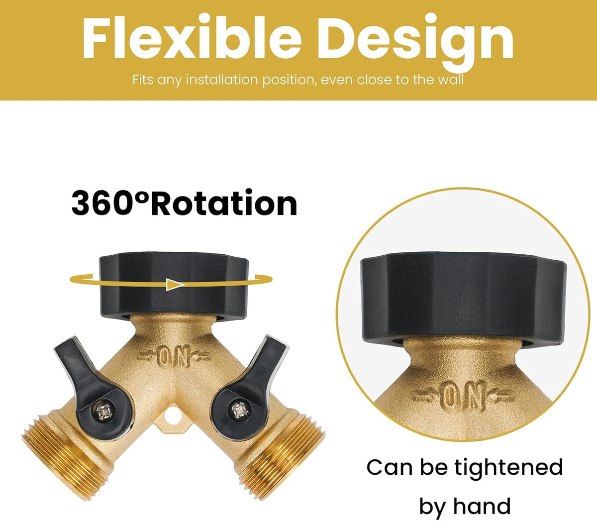 LINEX Garden Hose Splitter 2 Way 2 Pack Heavy Duty Brass, Outdoor Dual Y Valve Water Connector with Faucet and Spigot, Hose Split for Lawn, Garden, Car Wash