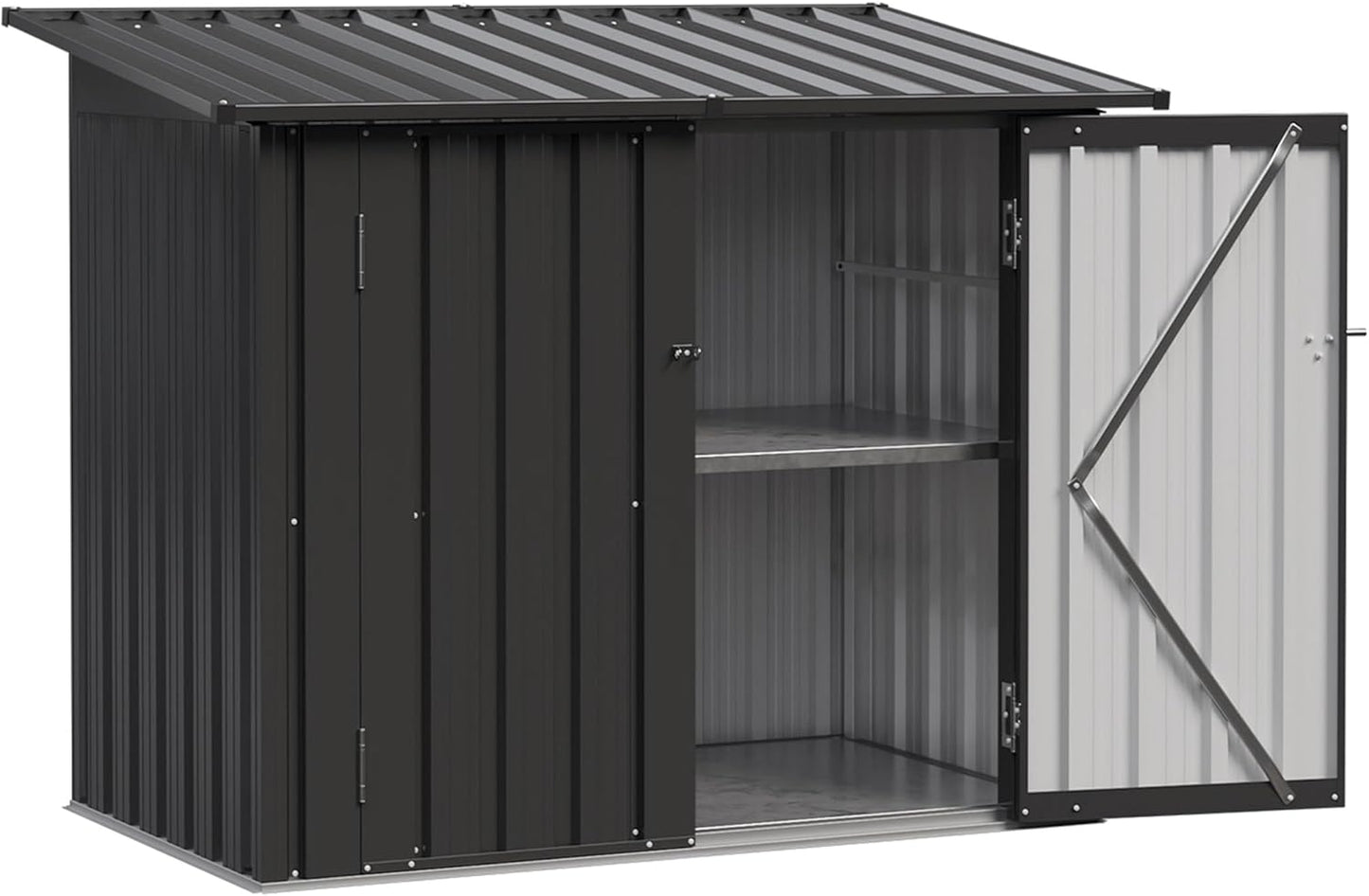 Aoxun Outdoor Storage Cabinet, 35 Cu.Ft Metal Storage Shed with Floor, All-Weather Outdoor Storage Box with Hydraulic Lid, Lockable Doors for Patio Garden Garage, Black