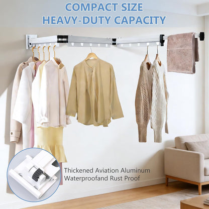 Clothes Drying Rack Wall Mounted with Suction Cup, Drying Racks for Laundry | 3-Fold Laundry Hanger Dryer Rack Space Saver, Retractable Laundry Rack for Mudroom, Wardrobe, Bathroom & Balcony