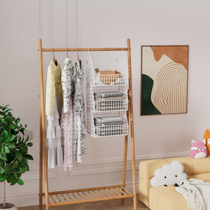 PUPPYCUTE Larger & Deeper Hanging Storage Basket, Closet Organizers and Storage, Hanging Shelves Wire Baskets for Clothing Sweaters Purse Handbags Shoes Black 3 Tier