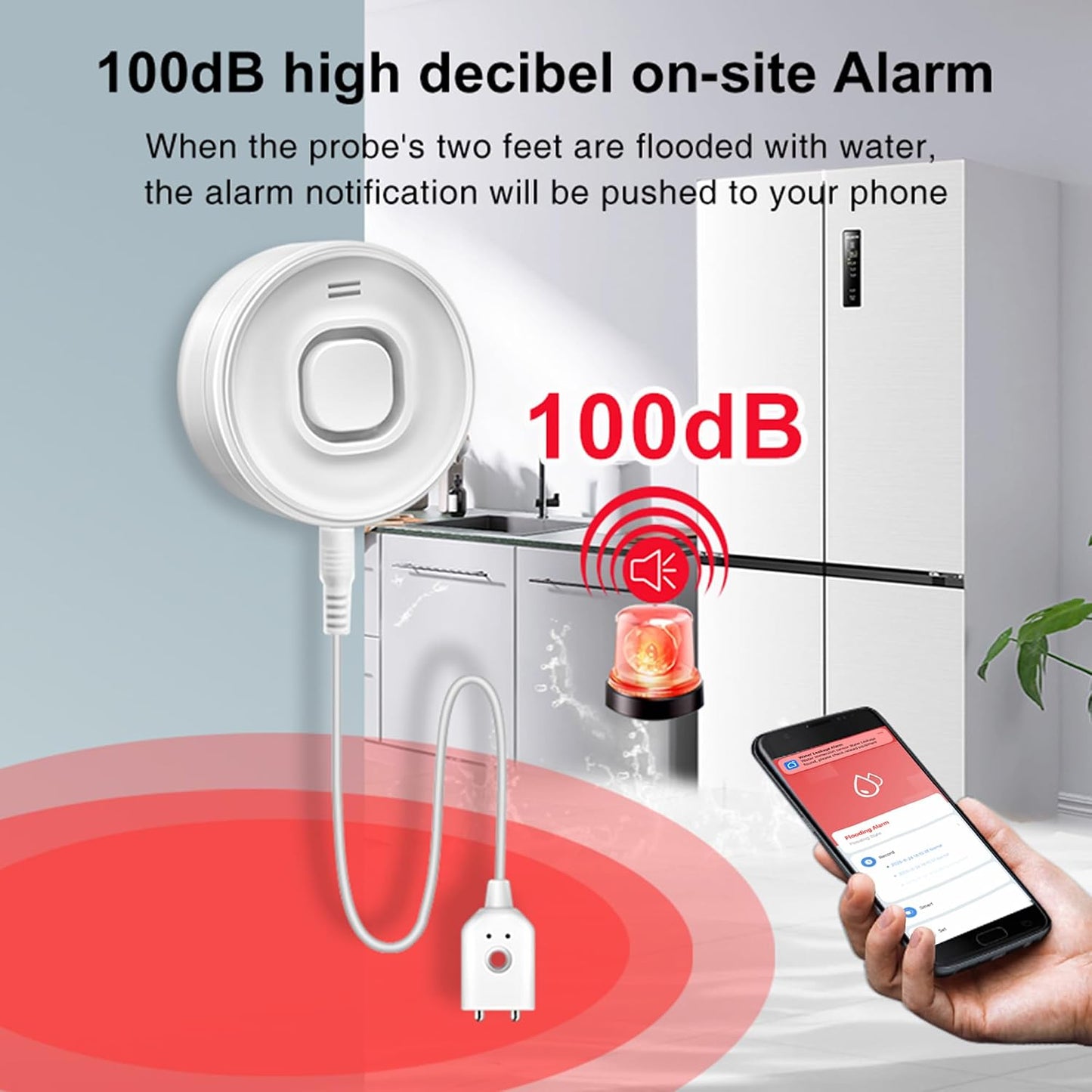 WiFi Water Leak Detector for Home & Basement – 100dB Alarm, Tuya APP Alerts, Compatible with Alexa, 2.4G WiFi (No Hub Required)