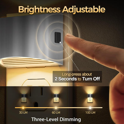 DORESshop LED Night Light[2 Pack], Night Lights Plug into Wall, 3 Level Brightness Adjustable Plug in Night Light, Dusk to Dawn Sensor, Nightlights for Adults, Bedroom, Bathroom, Hallway, 3000K