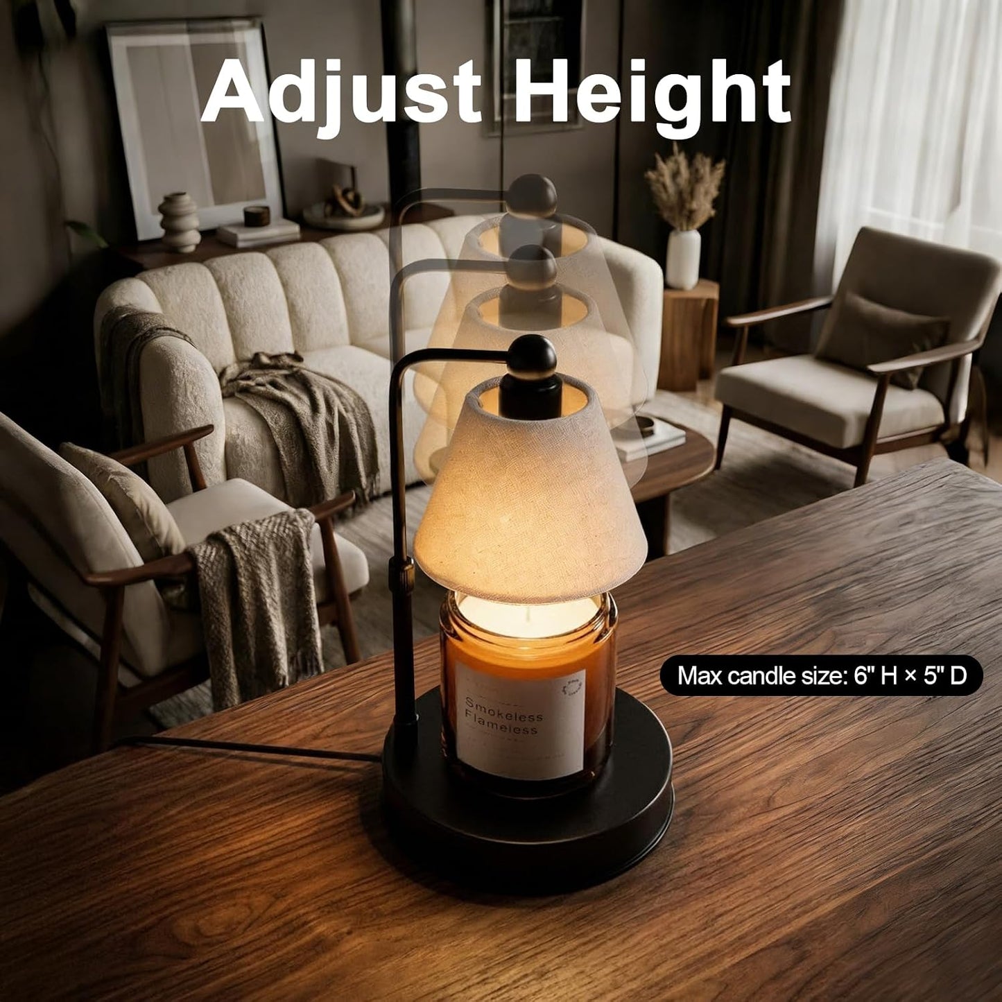Candle Warmer Lamp with Timer, Modern Farmhouse Candle Warmer, Height Adjustable & Dimmable Electric Candle Warmer Lamp, Includes 2 Bulbs, Birthday Gift for Women, Mom, Housewarming - Flaxen