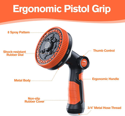 Rosy Earth Garden Hose Nozzle, 3.6" Ultra-Wide Metal Hose Sprayer, Orange