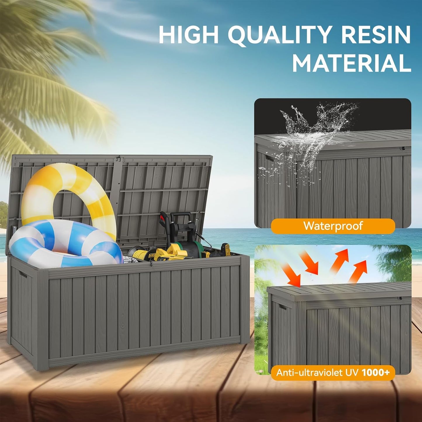 Outdoor Storage Box, 31 Gallon Resin Deck Boxes Outdoor Waterproof For Patio Furniture, Garden Tools, Pool Supplies, Lockable And UV Resistant (Rattan Gray)