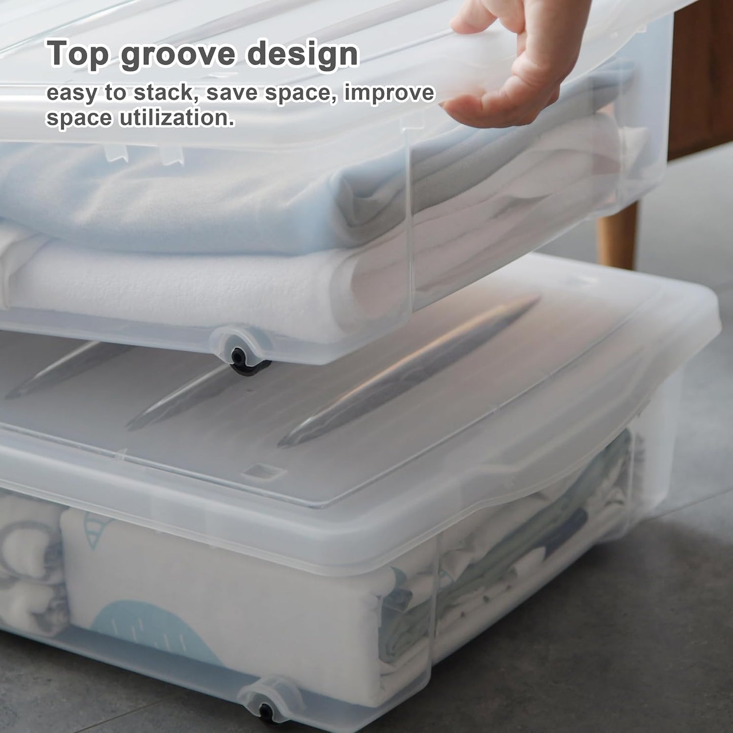 Citylife 57 QT Plastic Storage Bins with Double-Opening Lids, Storage Containers for Organizing, Large Clear Storage Box for Closet, Blankets, 2 Packs
