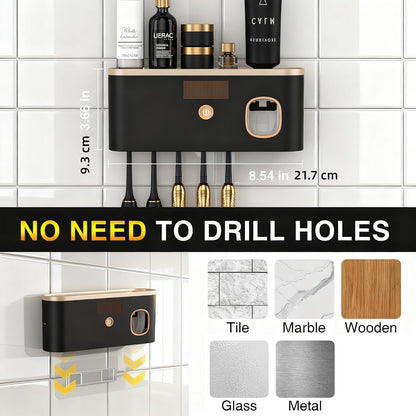 Toothbrush Holders for Bathrooms, Toothbrush Holder Wall Mounted with Toothpaste Dispenser, Rechargeable Cordless Wall Mounted Tooth Brushing Holder