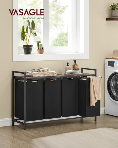 VASAGLE Laundry Hamper, Laundry Basket Sorter with 3 Pull-Out and Removable Bags, Shelf, Metal Frame, 3 x 10.6 Gallons (40 L), 36.4 x 13 x 28.4 Inches, Cappuccino Beige and Natural Beige UBLH301LH01