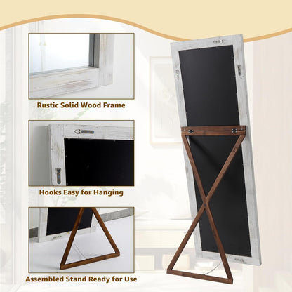 MELOMOIR Rustic Farmhouse Full Length Mirror, 64"x21" Wood Frame Floor Mirror, Free Standing Leaning Hanging Mirror, Long Mirror for Bedroom Living Room Cloakroom