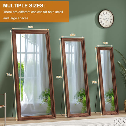 ZHUNFA Full Length Mirror, 71x32 Inch Full Length Mirror Wall Mounted | Vertical Hanging, Leaning Standing for Bedroom, Living Room, Rectangular Wooden Frame, Log Color.