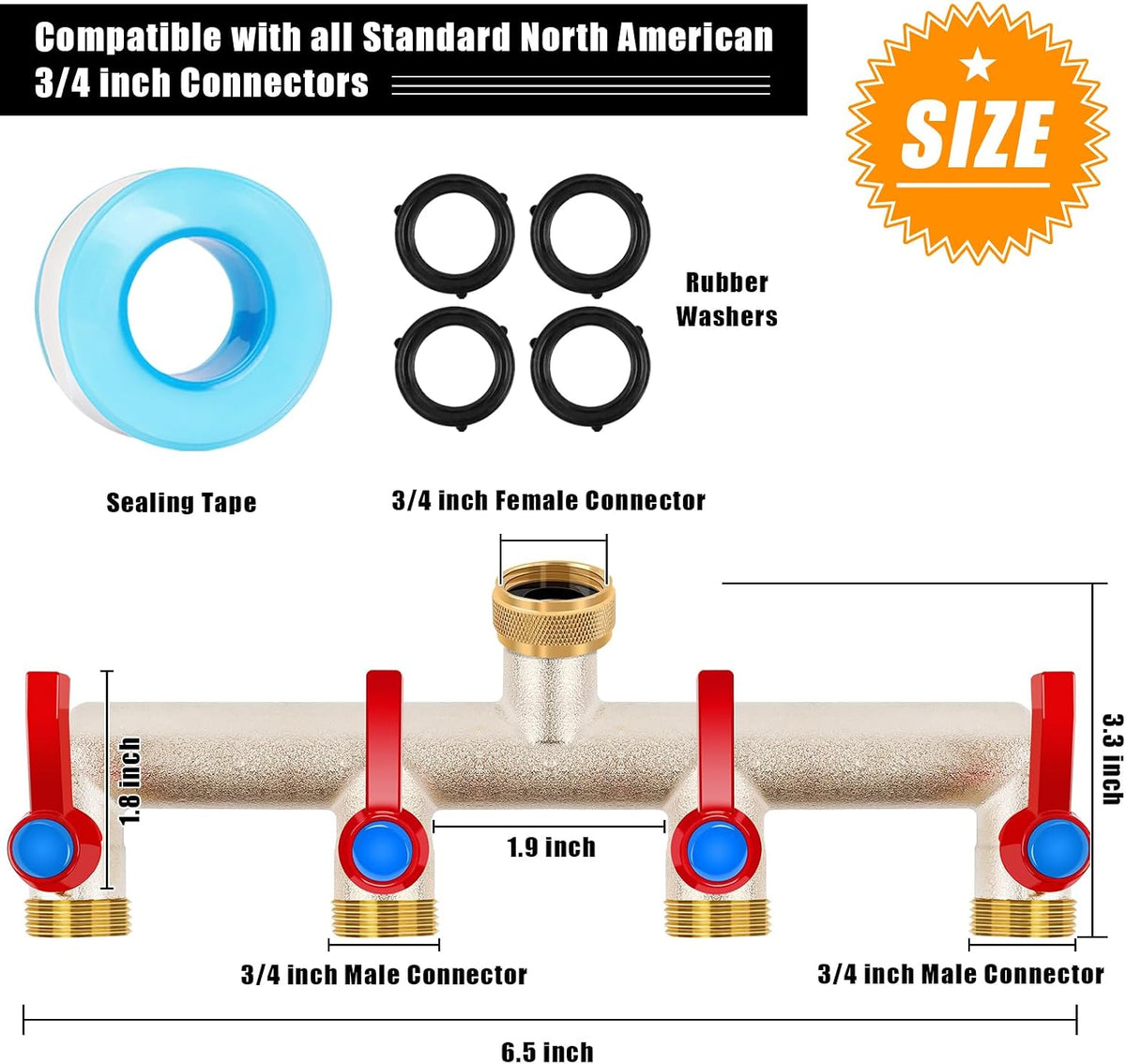 Upgraded Brass Garden Hose Splitter, 3/4" Hose Splitter 2 Way Heavy Duty with Extension Handles, Outdoor Faucet Splitter Water Spigot Splitter with Individual On/Off Valve