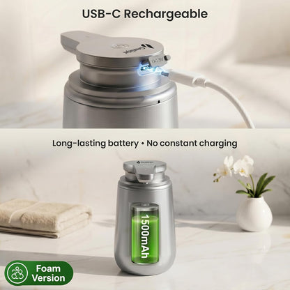 GentleJet NovaJet Automatic Foaming Soap Dispenser – Touchless Sensor, USB-C Rechargeable, 304 Stainless Steel, IPX5 Waterproof for Bathroom Kitchen Sink, 12 oz / 350 ml